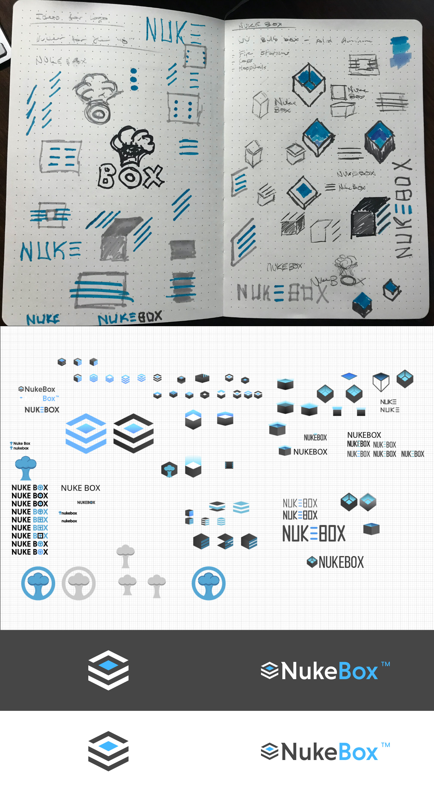 NukeBox logo iterations